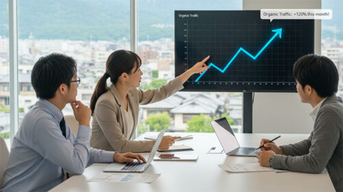 京都のホームページ制作会社によるSEO対策の打ち合わせ風景