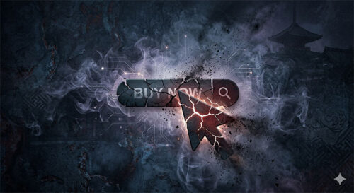 崩壊し砂のように消えかかるマウスカーソルのイラスト。SEOの失敗とデッドクリックによる機会損失を象徴するダークで重厚なデザイン。